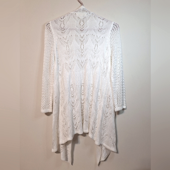 Tradition small 6/8 white eyelet lace knit boho waterfall cardigan - Picture 7 of 8